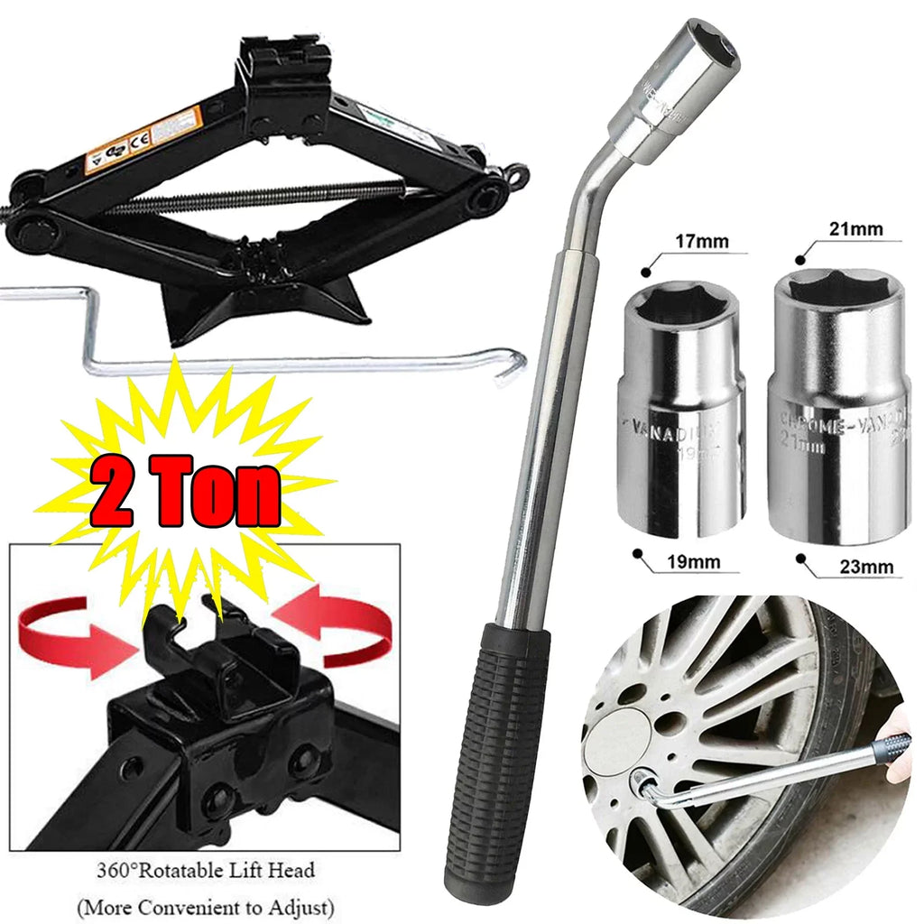 Wrench Heavy Duty Ton Car + 2 Dayplus Extendable Scissor Tool Wheel Repair Jack Kit Van