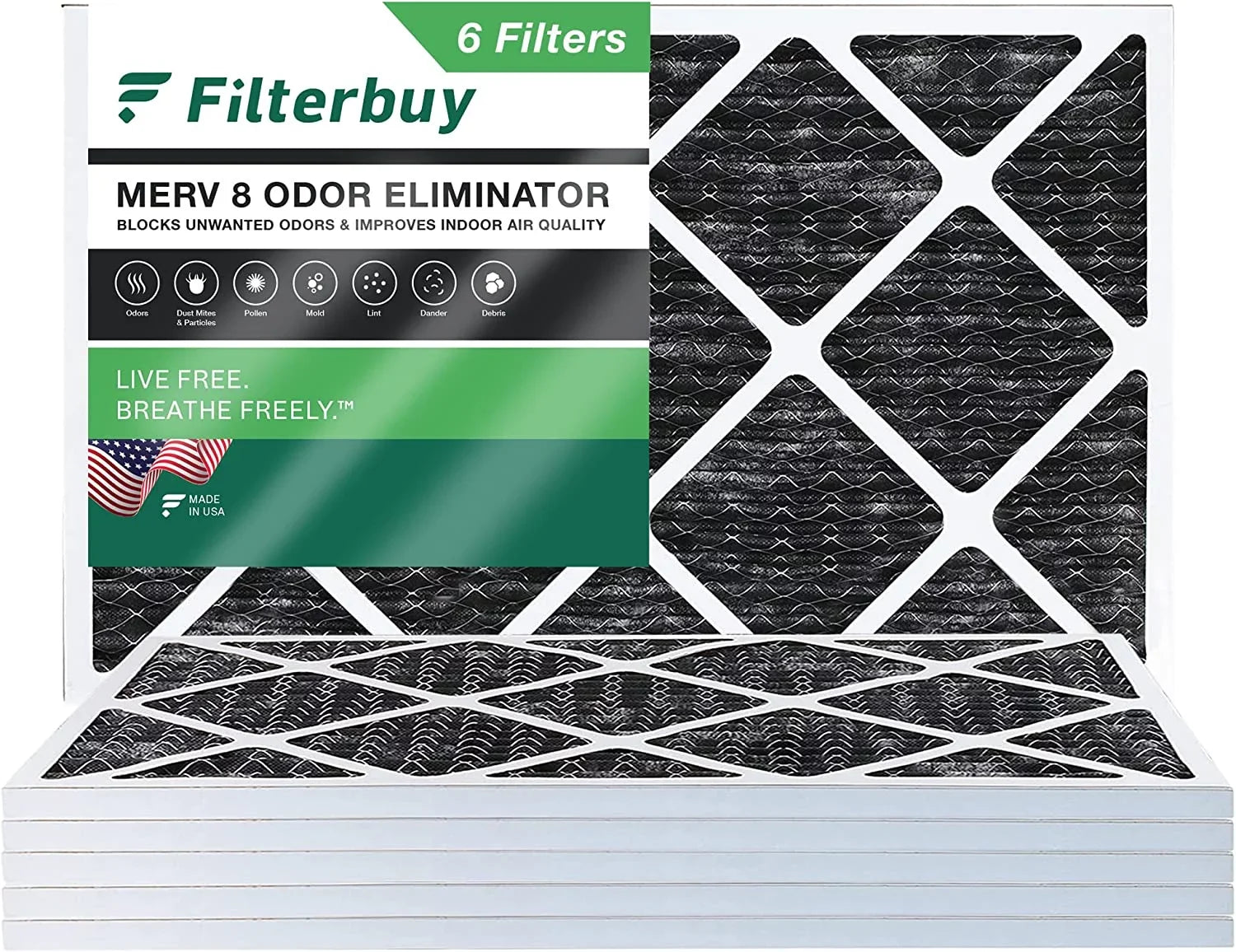 Activated AC Air with Odor Pleated MERV Eliminator 8 Furnace Filterbuy (6-Pack) Carbon Filters 12x24x1 HVAC