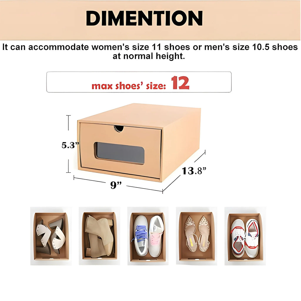 Shoe tonchean Boxes - Boxes Organizer Storage Transparent Cardboard Drawer Pack Lids Kraft 10 and Shoes with Window-Gift Stackable
