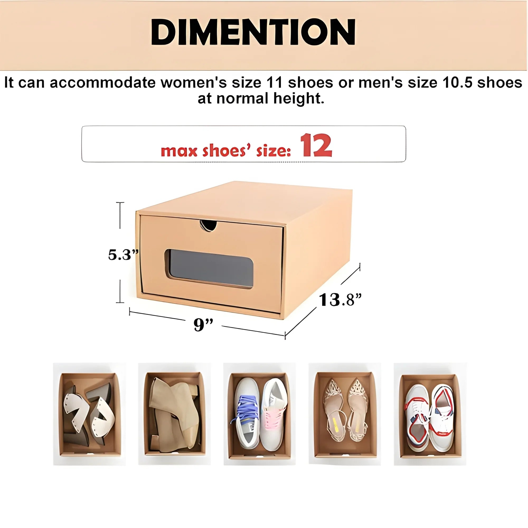 Shoe tonchean Boxes - Boxes Organizer Storage Transparent Cardboard Drawer Pack Lids Kraft 10 and Shoes with Window-Gift Stackable
