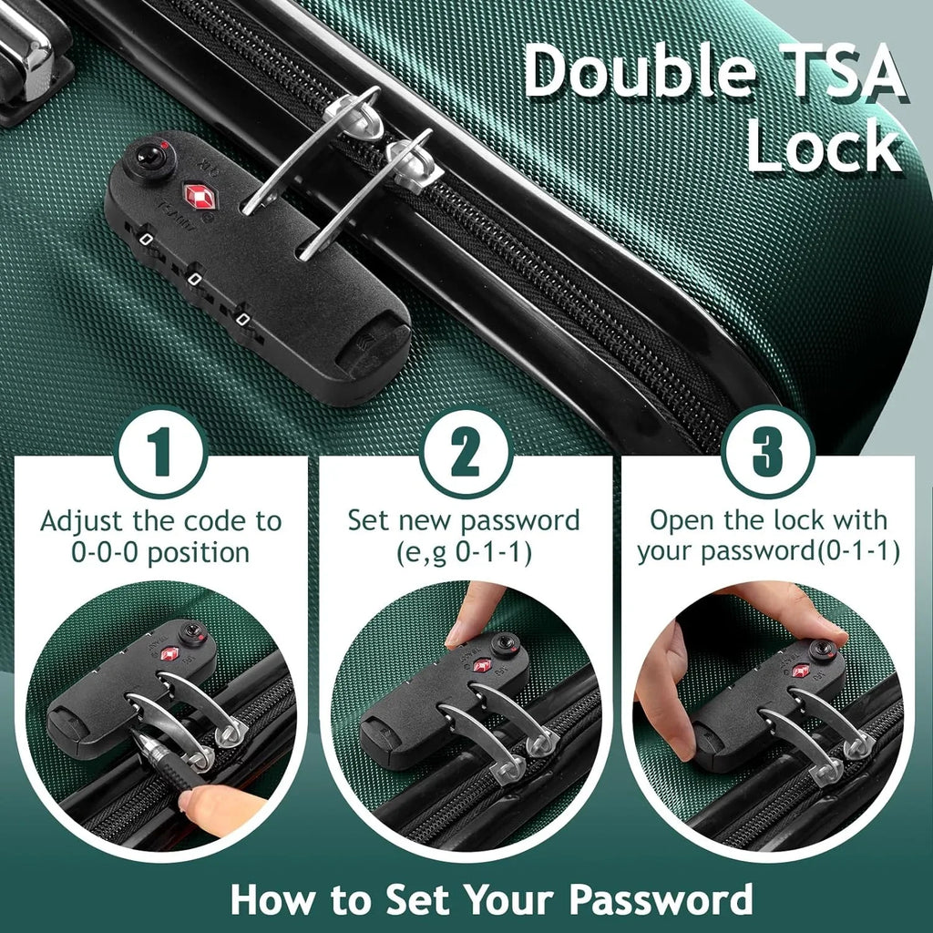 Hardside & Dark TSA lock, Lightweight Wheels ABS of 3 for Set Travel Spinner with (20/24/28) Carry Portable - on Sets Luggage Suitcase Green Business Luggages