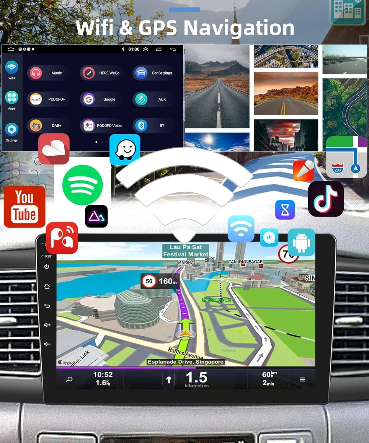 Rimoody Mirror Android Radio ex for Camera Car with Carplay, Backup 9 1G+32G FM Stereo THONZER Touch GPS Corolla WiFi Car Link Bluetooth SWC Inch Wireless Toyota 2007-2012 USB RCA Screen +