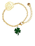 Extender Leaf Lucky Chain Green Bracelet, Two Four 6.75"+2" Gold-tone Jewelry Silvertone Delight Link Flower Sided Enamel Clover