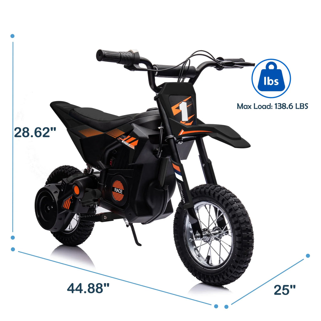 JoyWheels Electric Boys 13 Black Bike, Dirt Motor +, 24V Years Motorcycle 13mph, Toy Child Ages Bike,