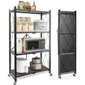 Wheels Storage Kitchen & Display, Storage Cart Rolling Foldable 4-Tier - Closet Shelf Shelves, - for Black Unit Decor Shelving Room Organizer, Books Pantry with Metal Office Collapsible