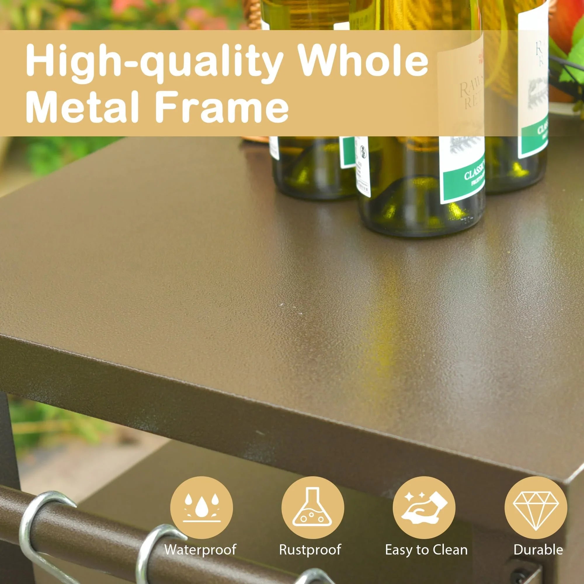 Cooking Kitchen Table Wheels, for Party, Dining Storage exterior Patio, Metal Grill (Brown) Cabinet Kitchen exterior Carts BBQ Table Bar with Prep Home Island, Grill Table CoSoTower