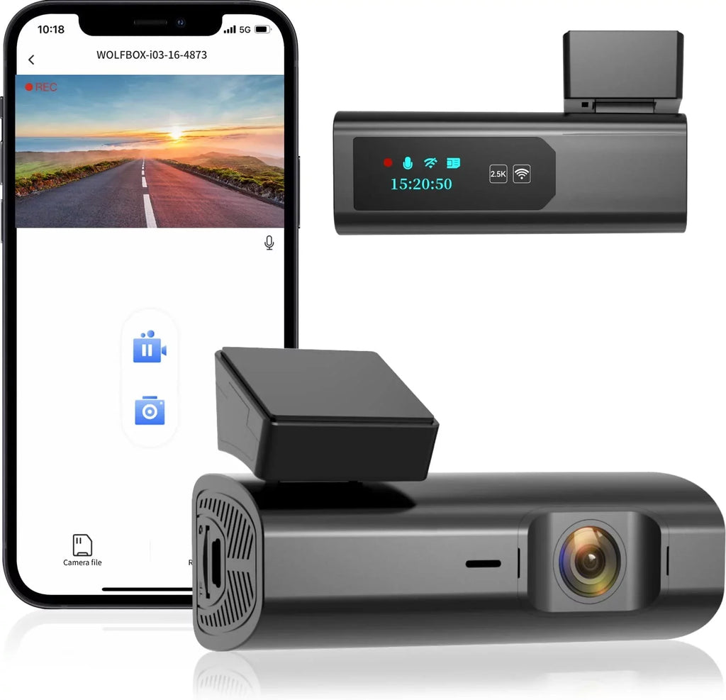 64GB Loop APP Dash Recording, WOLFBOX G-Sensor, Parking Full Monitor, Support Night Vision, Hours Dash HD Camera 2.5K Max with Cam, 24 Control, WiFi,