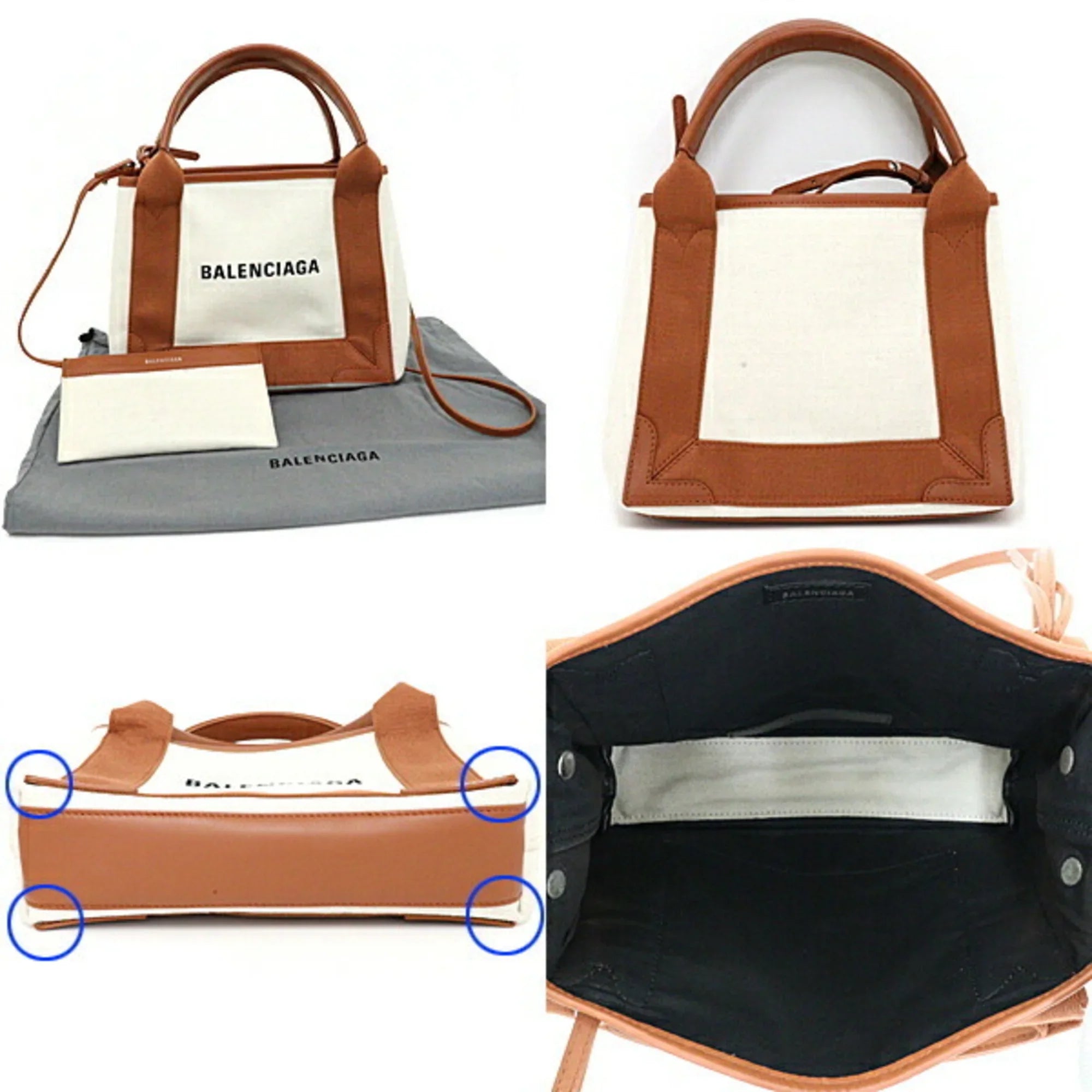 (Good) Beige Balenciaga Tote Calfskin A Navy NAVY Bag 390346 Pre-Owned Light Cabas Brown XS 2way Cotton & Canvas