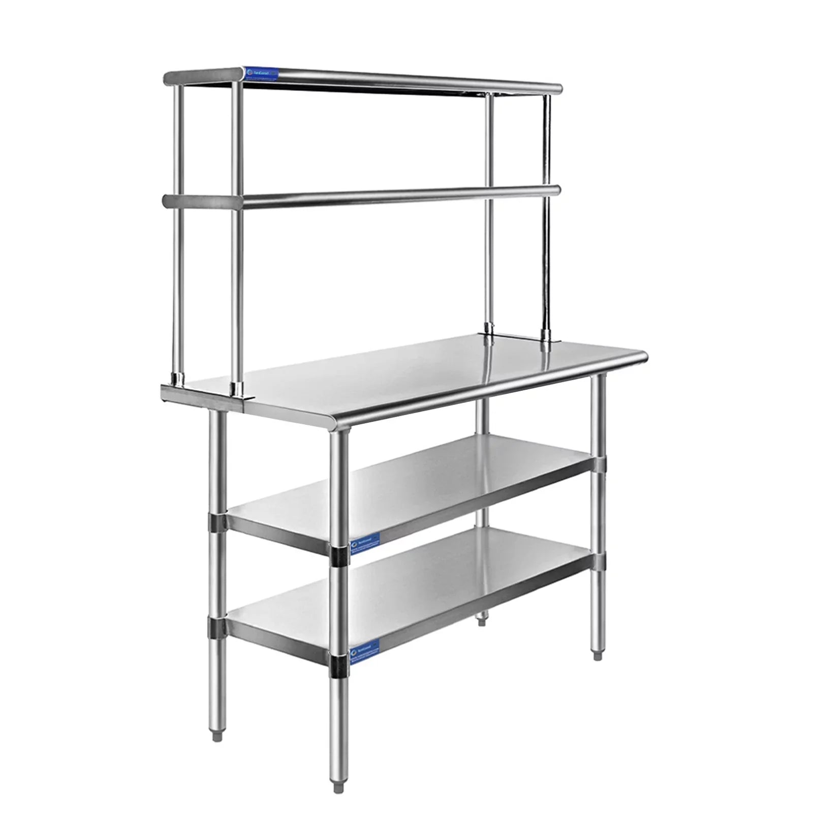 24" Prep With Metal Shelving Tier Double | x Combo 48" Stainless | Two Shelves 12" Overshelf Kitchen & Table Table Steel Wide Work