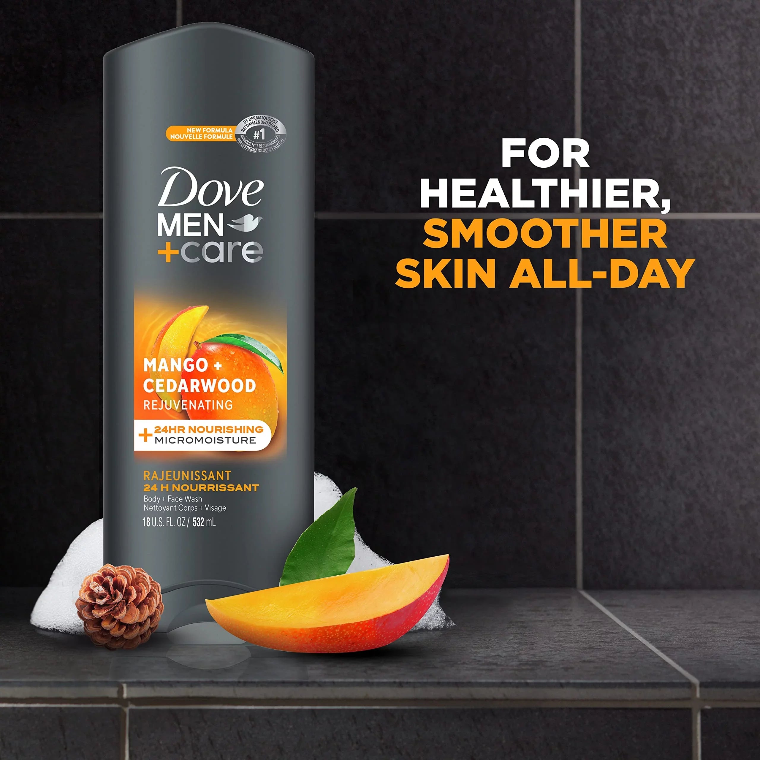 Dove Oz Men 24-Hour + Nourishing With Men For Mango 4 Wash Technology Micromoisture 18 Cedarwood Rejuvenating Body Count + Care