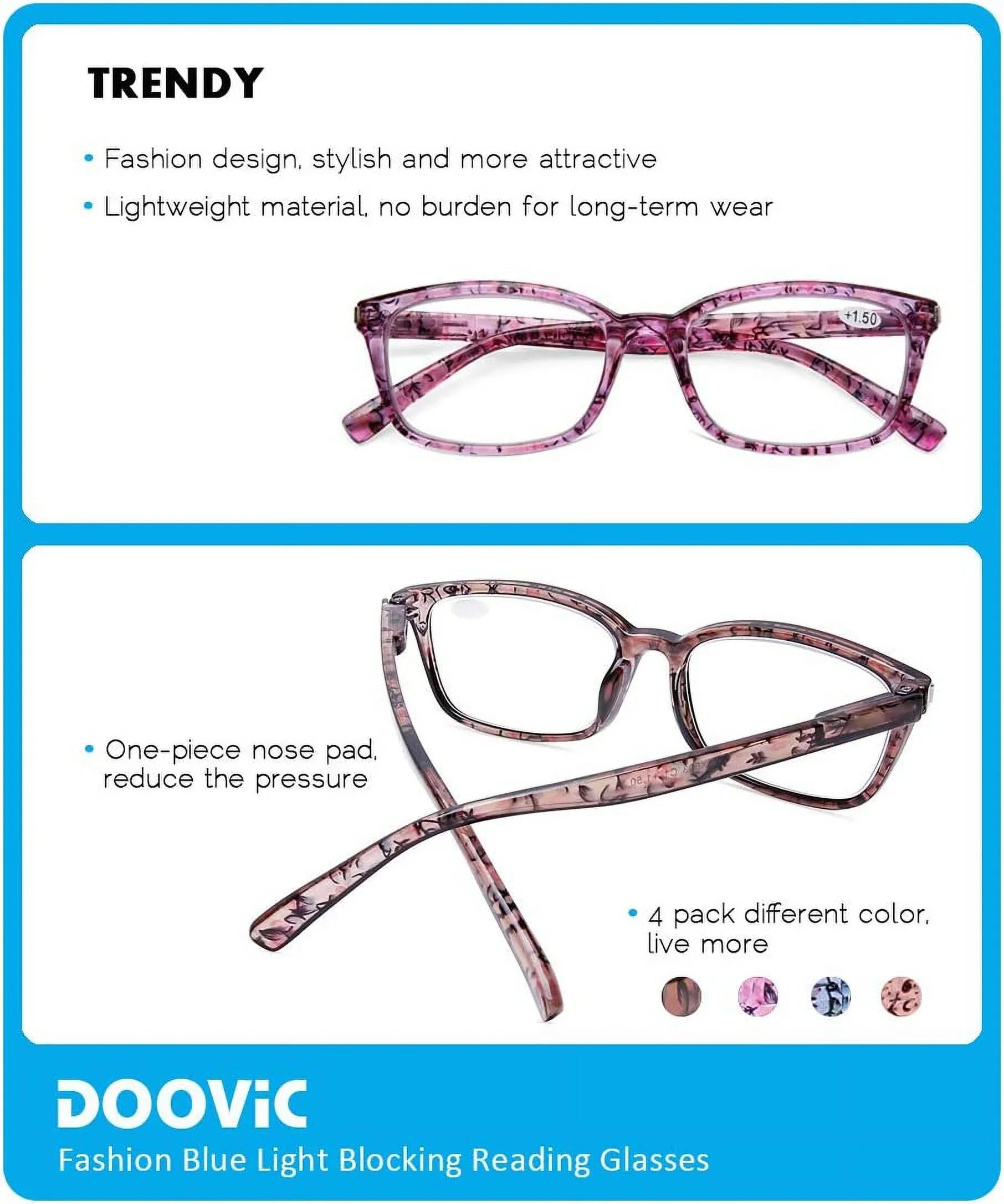 Computer Light Reading for Hinge DOOViC Pack Readers Eyestrain Blue Stylish 4 1.25 Blocking Glasses Spring Anti Women Strength