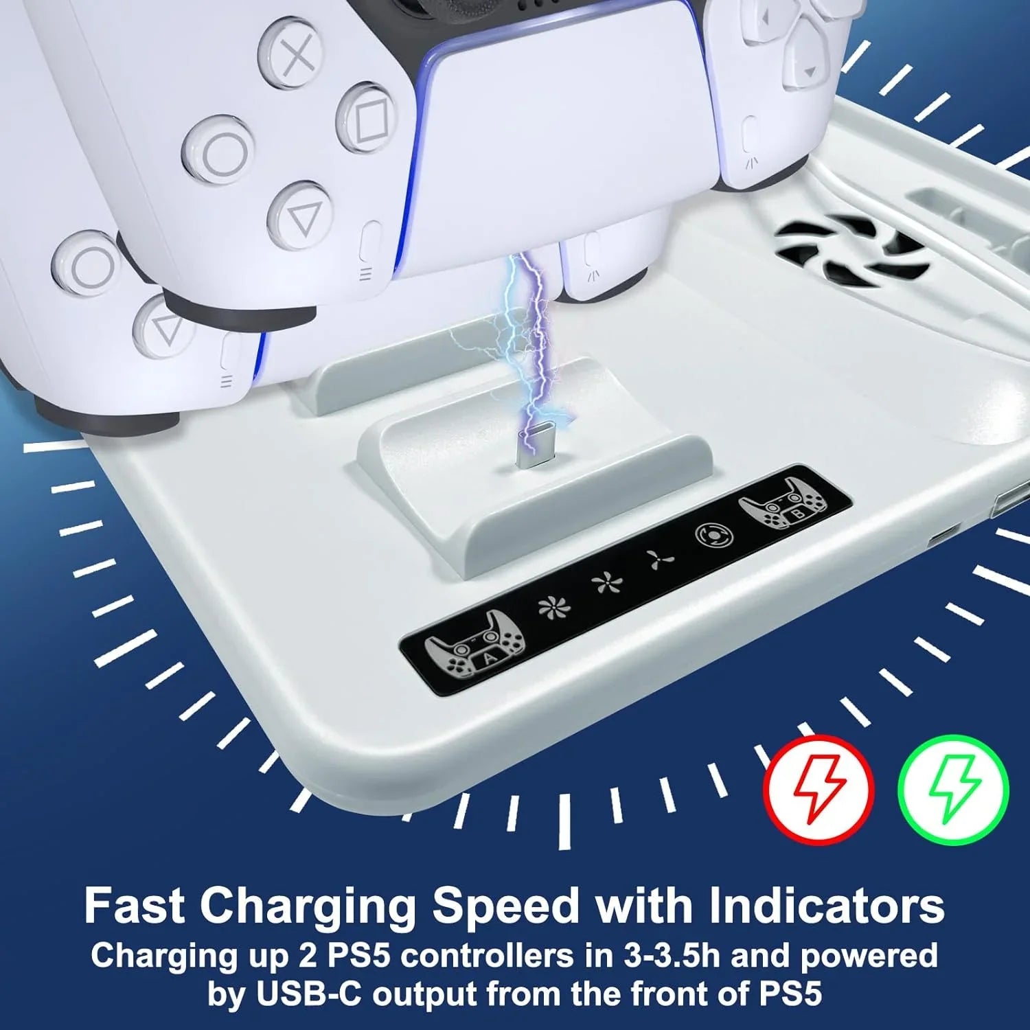 Cooling Stand With Slim Controllers Stand Station, Hanger Dock Dual for PS5 3-Level Slot+2 with Powerful Cooling 6 Headphone Fan Disc Charging