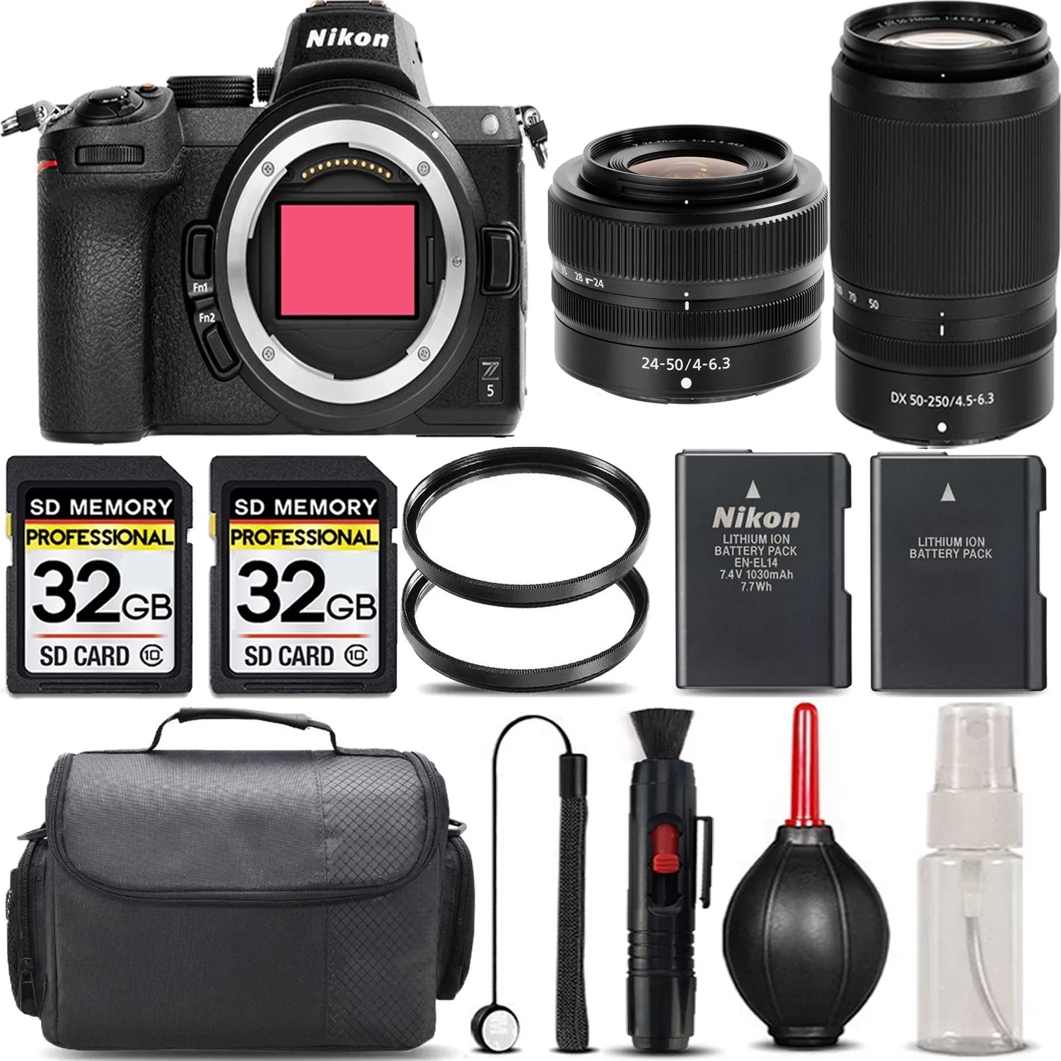 Z5 Nikon Backup Kit Case 50-250mm Lens Version UV f/4-6.3 Storage + 64GB + Cleaning VR + + 24-50mm f/4.5-6.3 - + Lens + with Filter International Battery Mirrorless