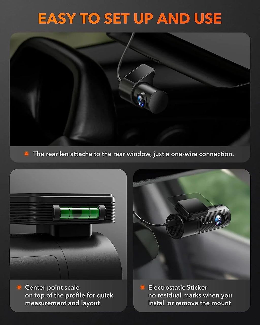 DashCam 1080P Recording WiFi, with Front 32G Front Loop WDR, Rear with Car Rear, and Dashcam Night Free Dash Cam GPS & 4K Vision, and WOLFBOX UHD Card,