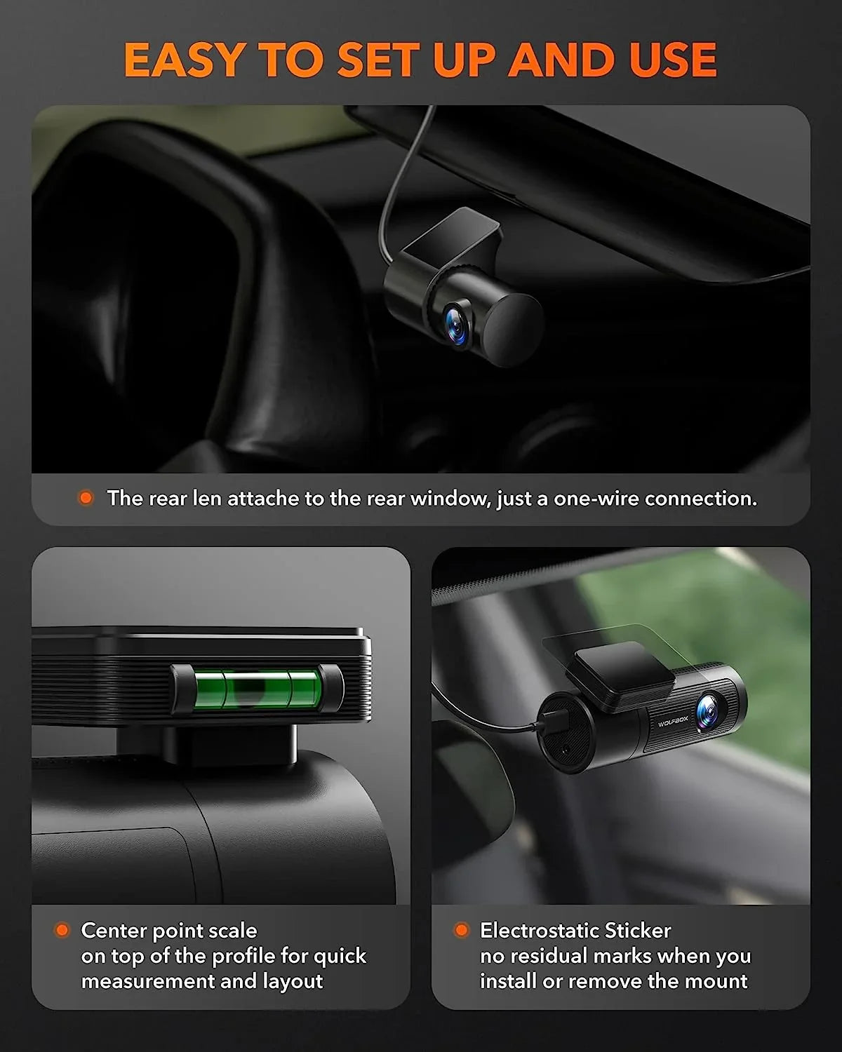 DashCam 1080P Recording WiFi, with Front 32G Front Loop WDR, Rear with Car Rear, and Dashcam Night Free Dash Cam GPS & 4K Vision, and WOLFBOX UHD Card,