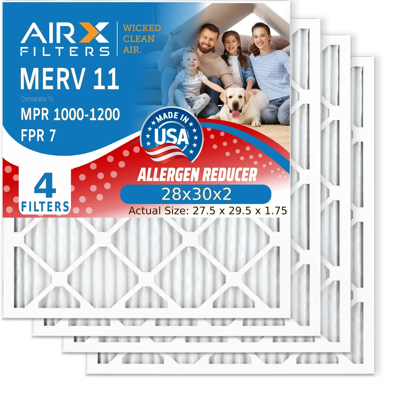 AIR. Pack USA MPR FILTERS Furnace WICKED HVAC MPR CLEAN to Premium Made 4 1000, & 28x30x2 Pleated Comparable Conditioner Filters by Filter Air 1200 AIRX FPR Filter Electrostatic MERV Air 7 28x30x2 11