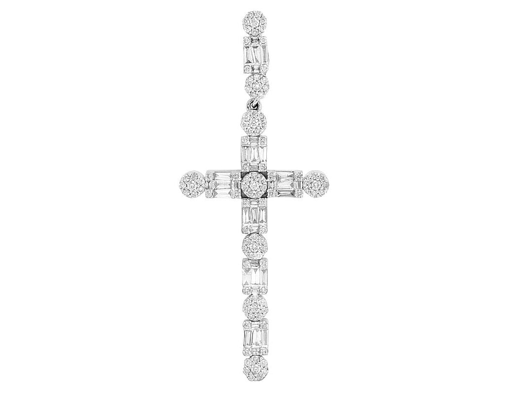 Diamond 1.2CT 2" Cross Real 10K Unisex Flower Baguette White Cluster Gold