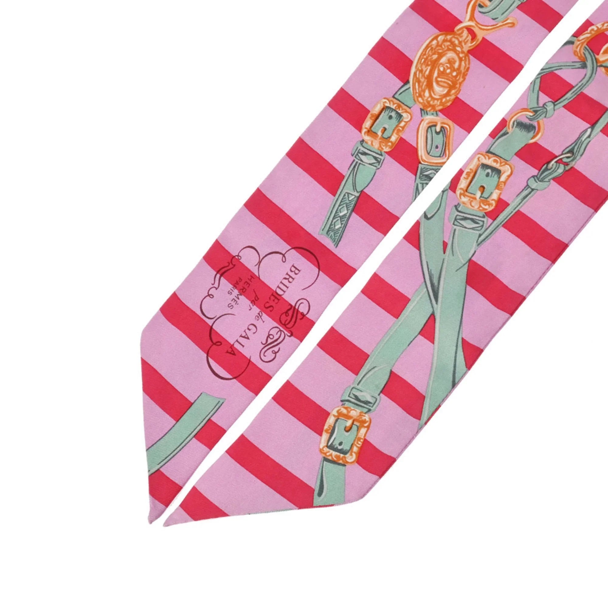 Muffler Old Pink/Red/Green Pre-Owned (Fair) GALA - 100% Twilly HERMES DE Scarf Tag Silk BRIDES Women's