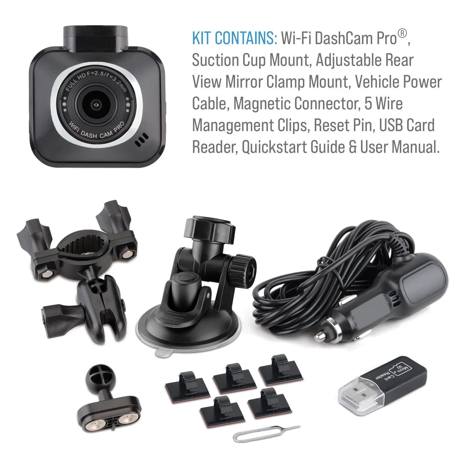 '- Car Full DashCam Wi-Fi, Camera, 1080p G-Sensor with Loop Angle Endless Recording Camera PRO and HD Wide