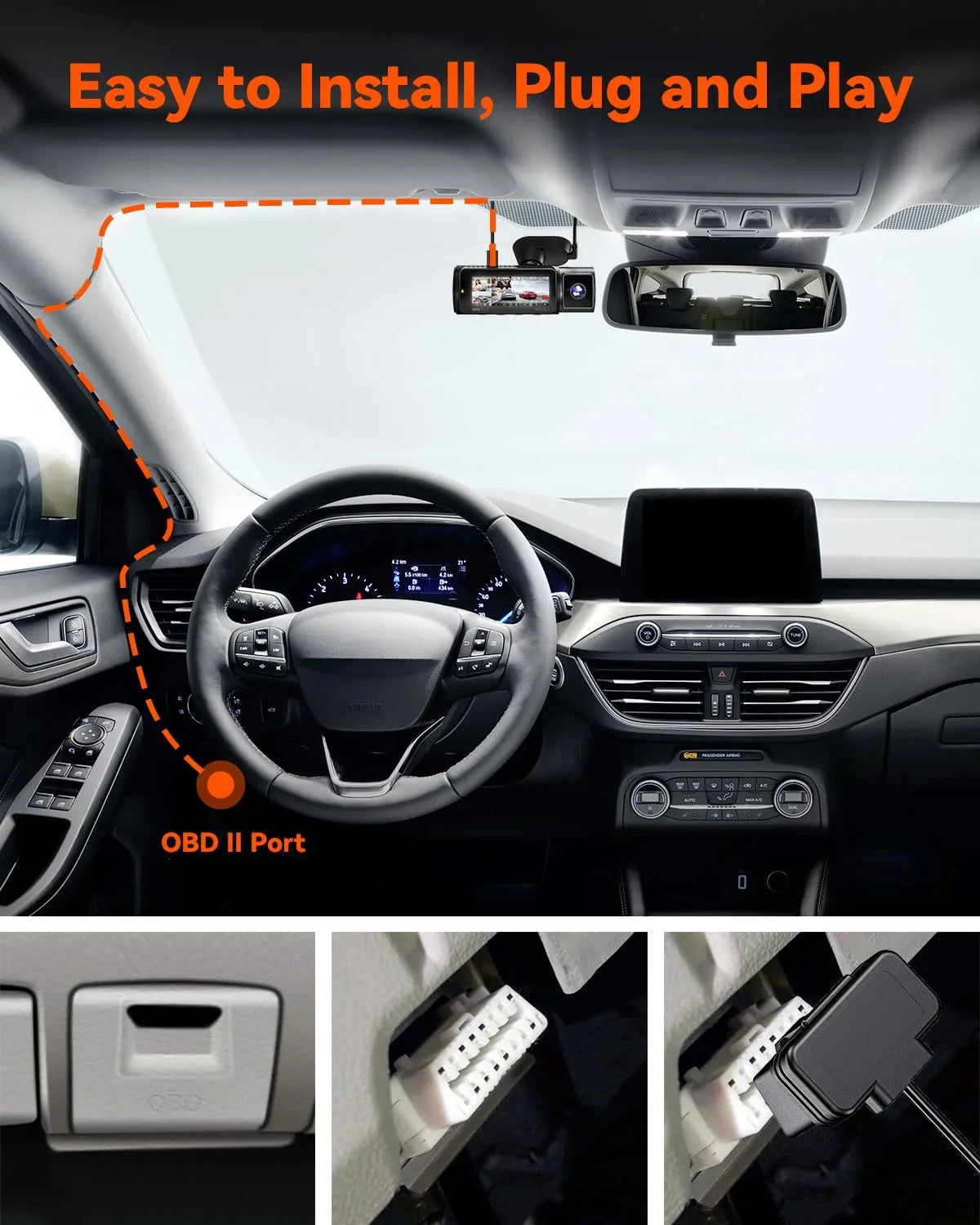for with Hardwiring Dashcams Vantrue listing) USB-C Cable LCD (See OBD Screen