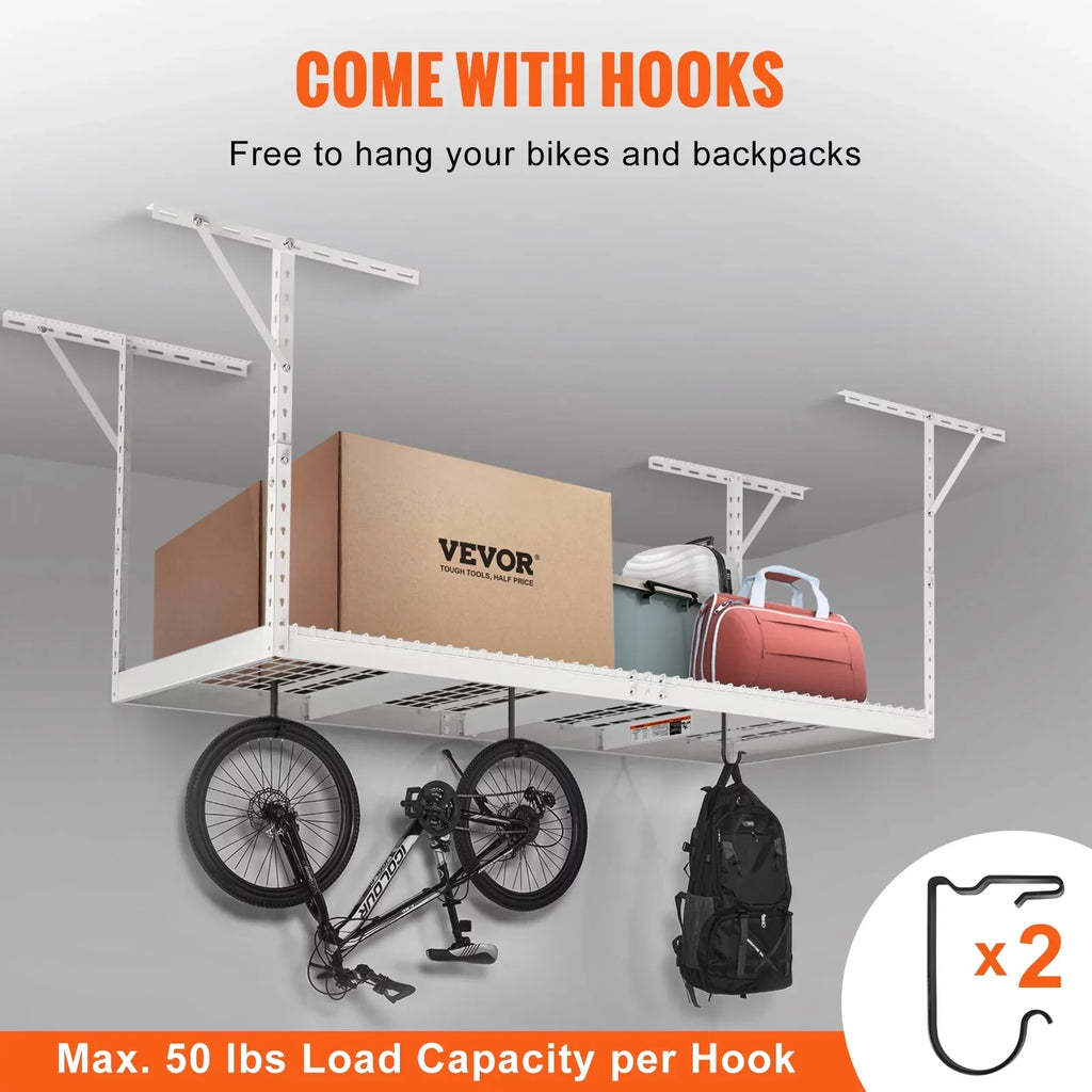 600lbs 36x96in Rack Ceiling Storage Garage Adjustable VEVOR Rack White Overhead