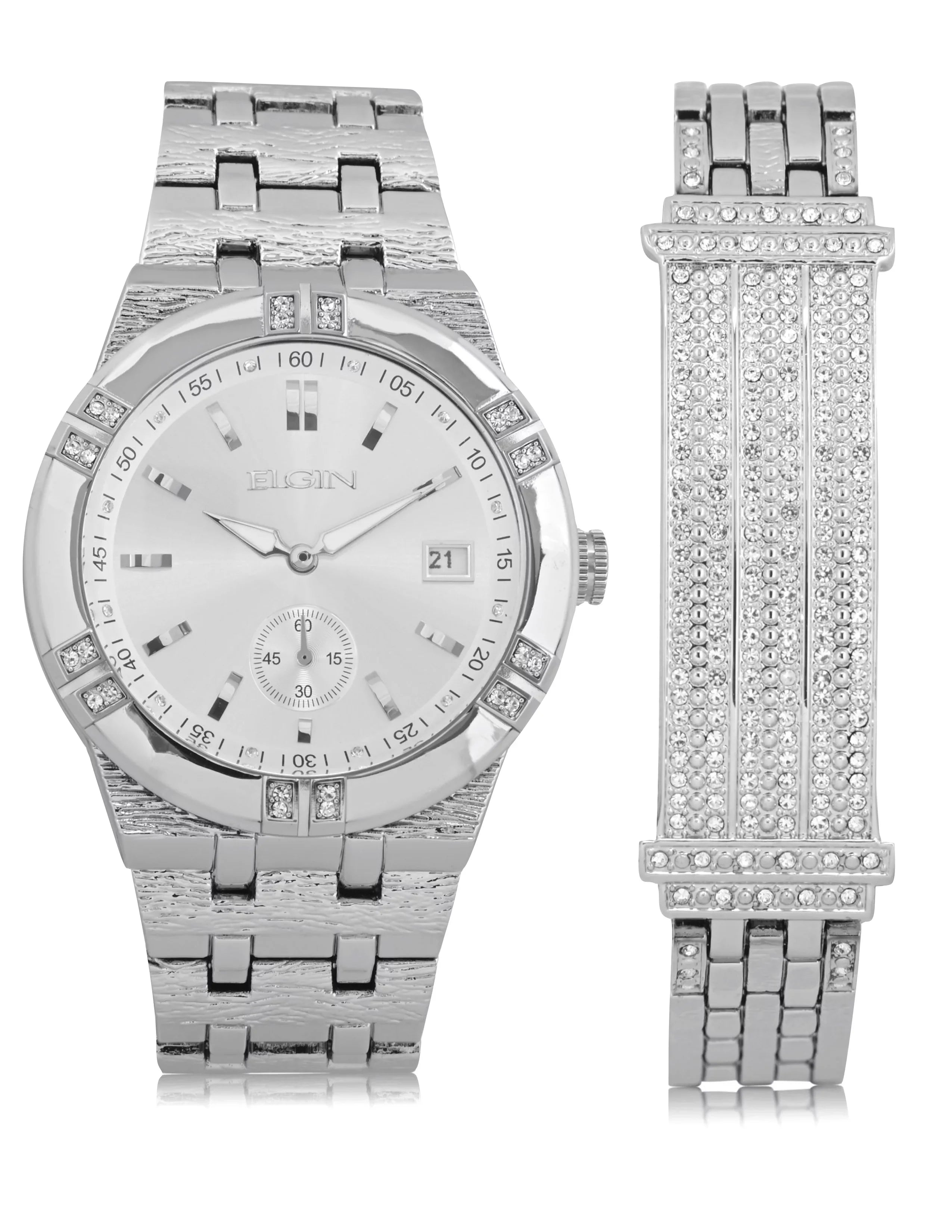 Silver Bracelet (FG170010ST) and Set Male Adult Analog Watch in Elgin