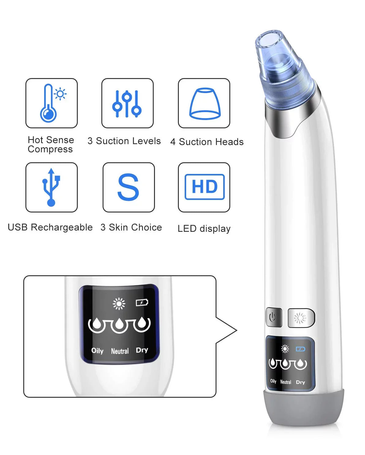 Vacuum Electric Remover Women Pore Sucker Nose Pore Blackhead Blackhead Remover Suction Vacuum Rechargeable Pore for Face Blackhead kit Men Facial Face Ansten USB Cleaner Pimple Cleaner