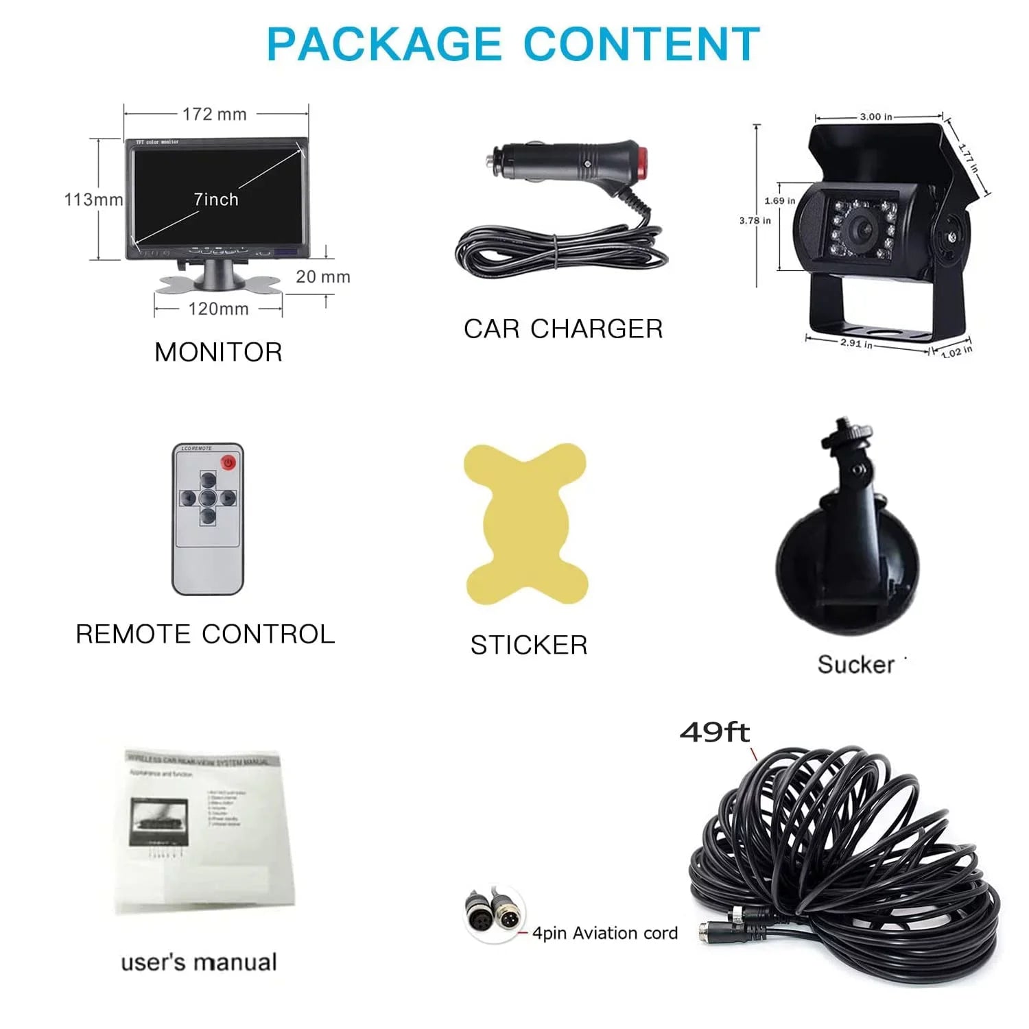 Reversing Camera Camera RearView TFT Waterproof 7" Monitor 12V-24V Vision Kit Night Car Backup LCD