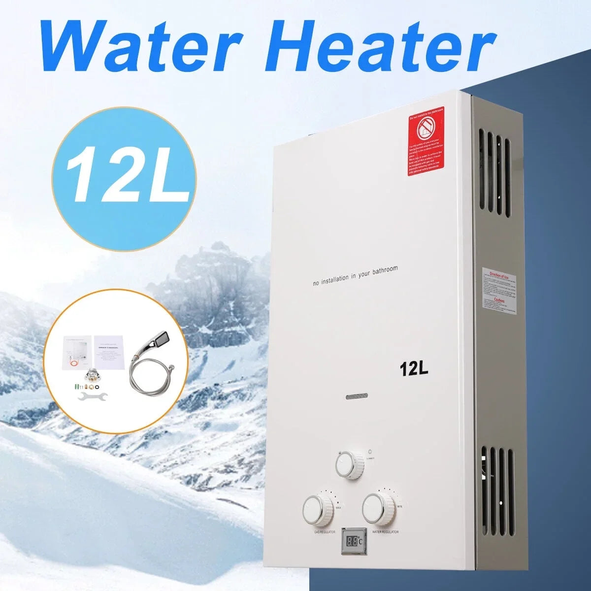 Camping Tankless Propane LPG Heater Portable NICCOO Gas Gas liquid 12L exterior Boiler