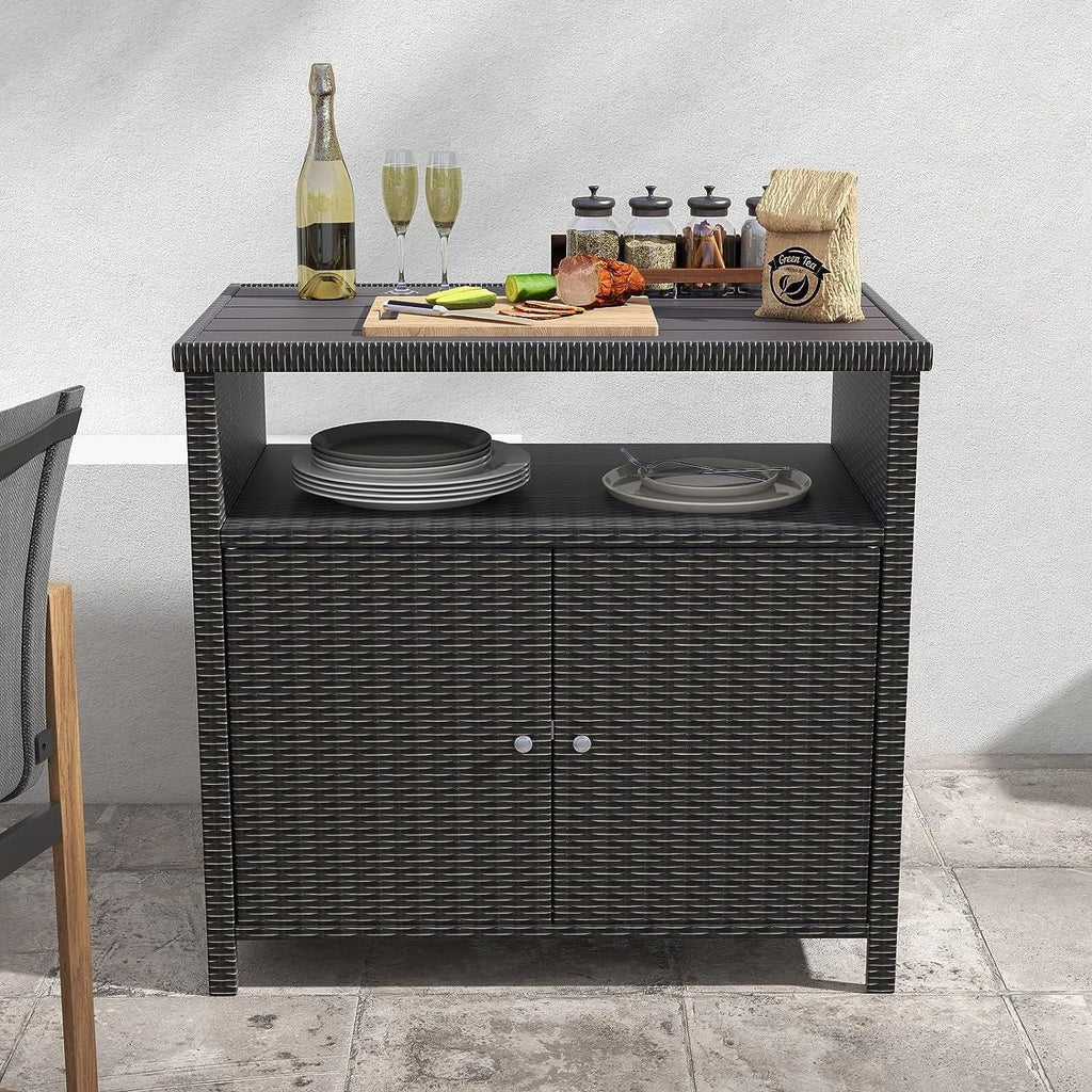 Cabinet exterior 2-Door AUCHI Wicker, Coated Powder Resin All Dark climate Steel, with Storage Indoor Wicker Shelf, Brown