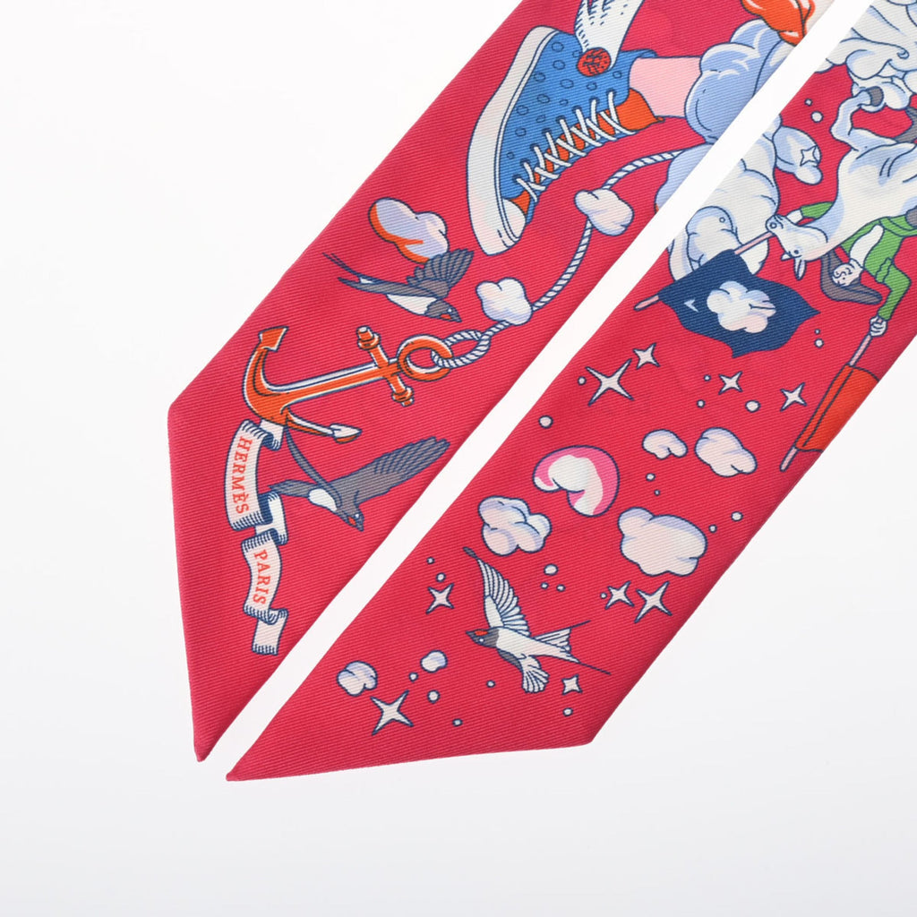Pre-Owned Pink/Multicolor MON Women's Muffler 100% Silk Twilly (Good) NUAGE SUR HERMES Scarf 063900S