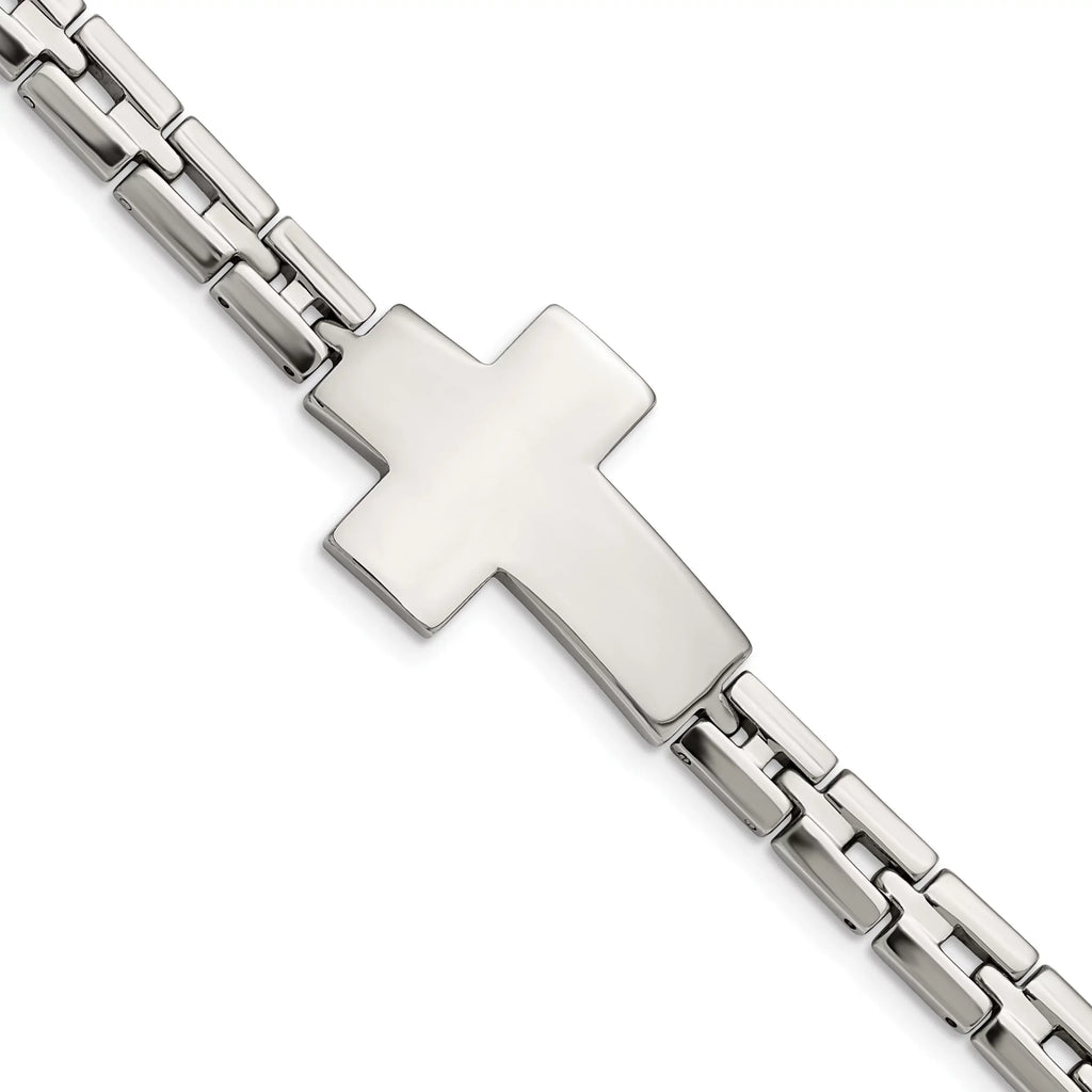 Cross 8 Inch Bracelet Steel Steel Polished Primal Link Stainless