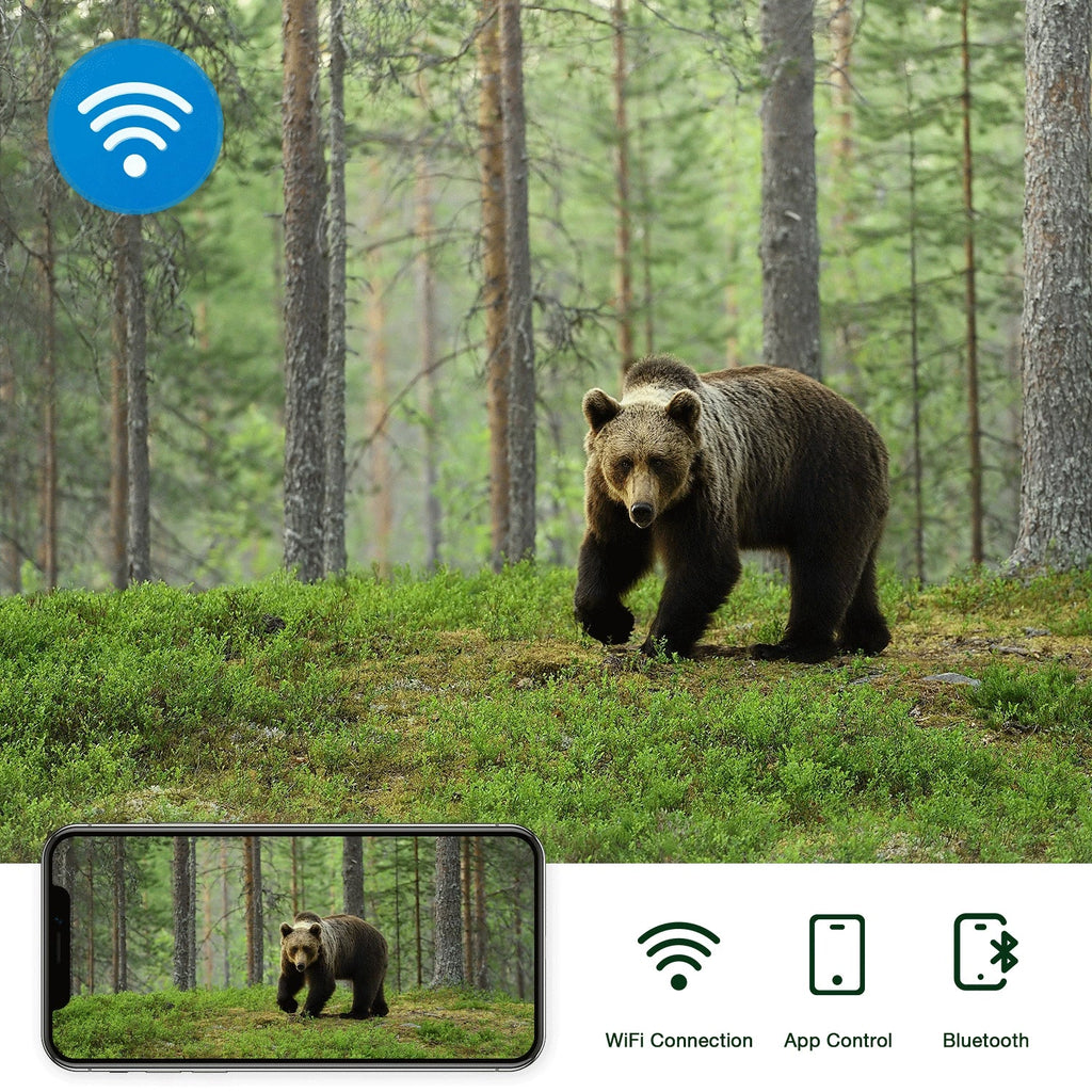 Game Camera Trail Wildlife WiFi Deer for Infrared 3PIR 42MP Waterproof 4K 2.4" Bluetooth Night Trigger Sensor IP66 Cam 0.2s Trail Camera with Monitoring Hunting LCD Vision CAMPARK