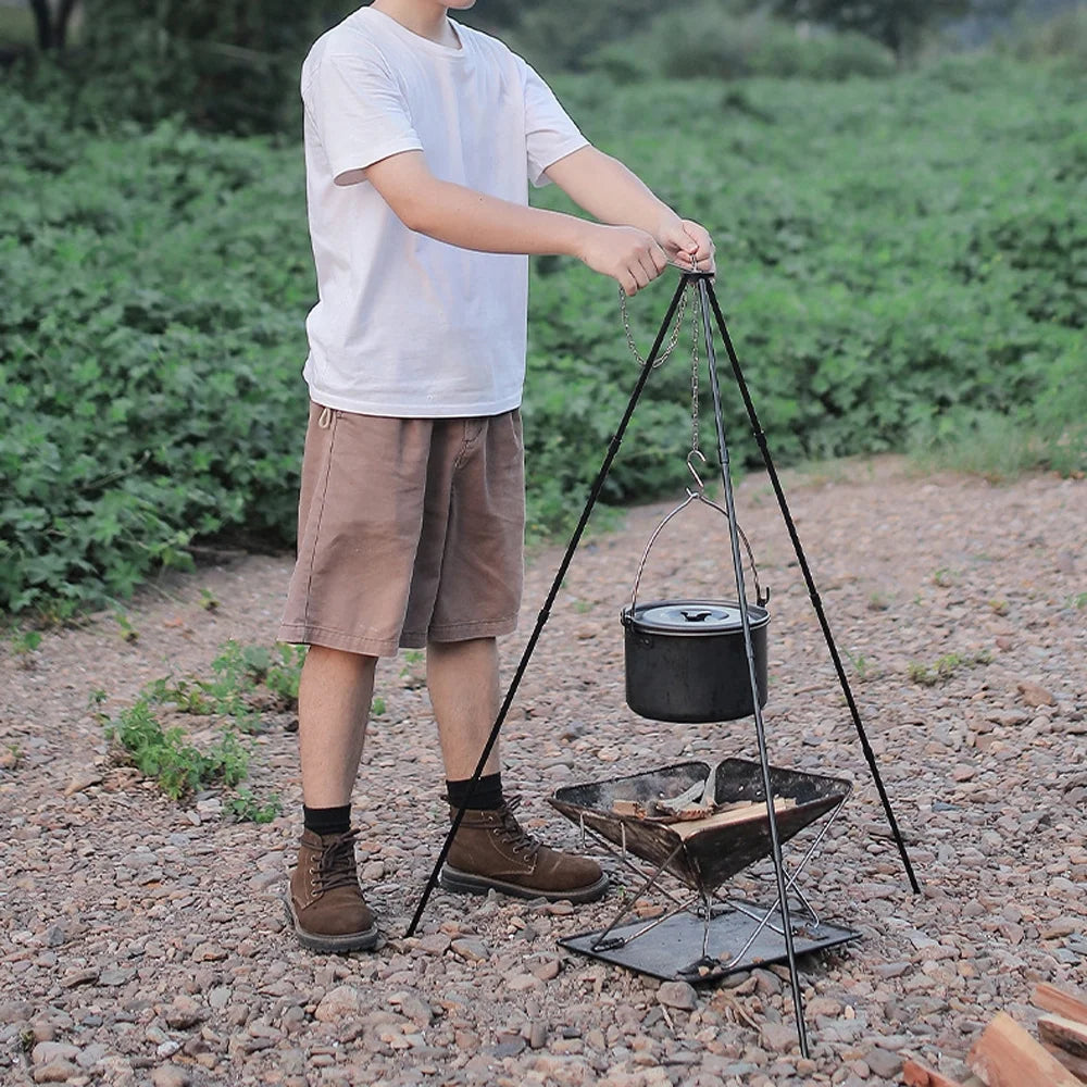 Aluminum Dazzduo Stand for Portable Tripod Htovila Bracket Folding Walmeck BBQ Tripod, Picnic and Alloy BUZHI Camping - exterior Detachable Pot Aibecy Foldable Rack Campfire Hung Radirus Bonfire