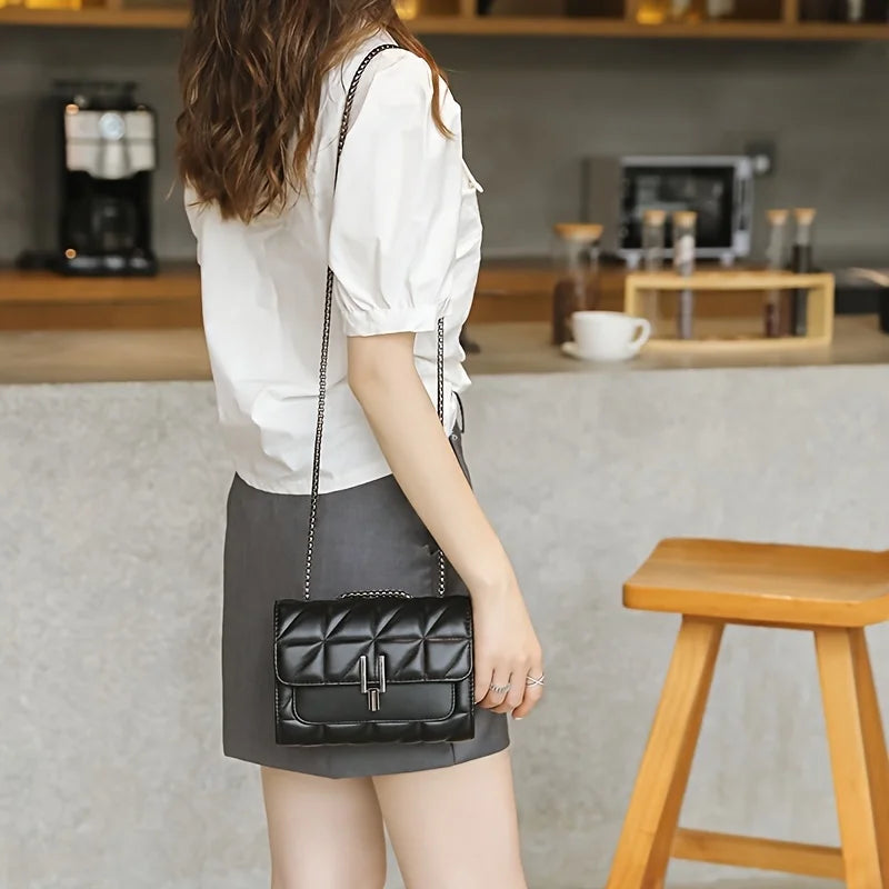 Bag Quilted Strap Crossbody PU MICHROE Shoulder Purse Argyle Luxury Women‘s Lightweight Pattern With Chic Leather Chain