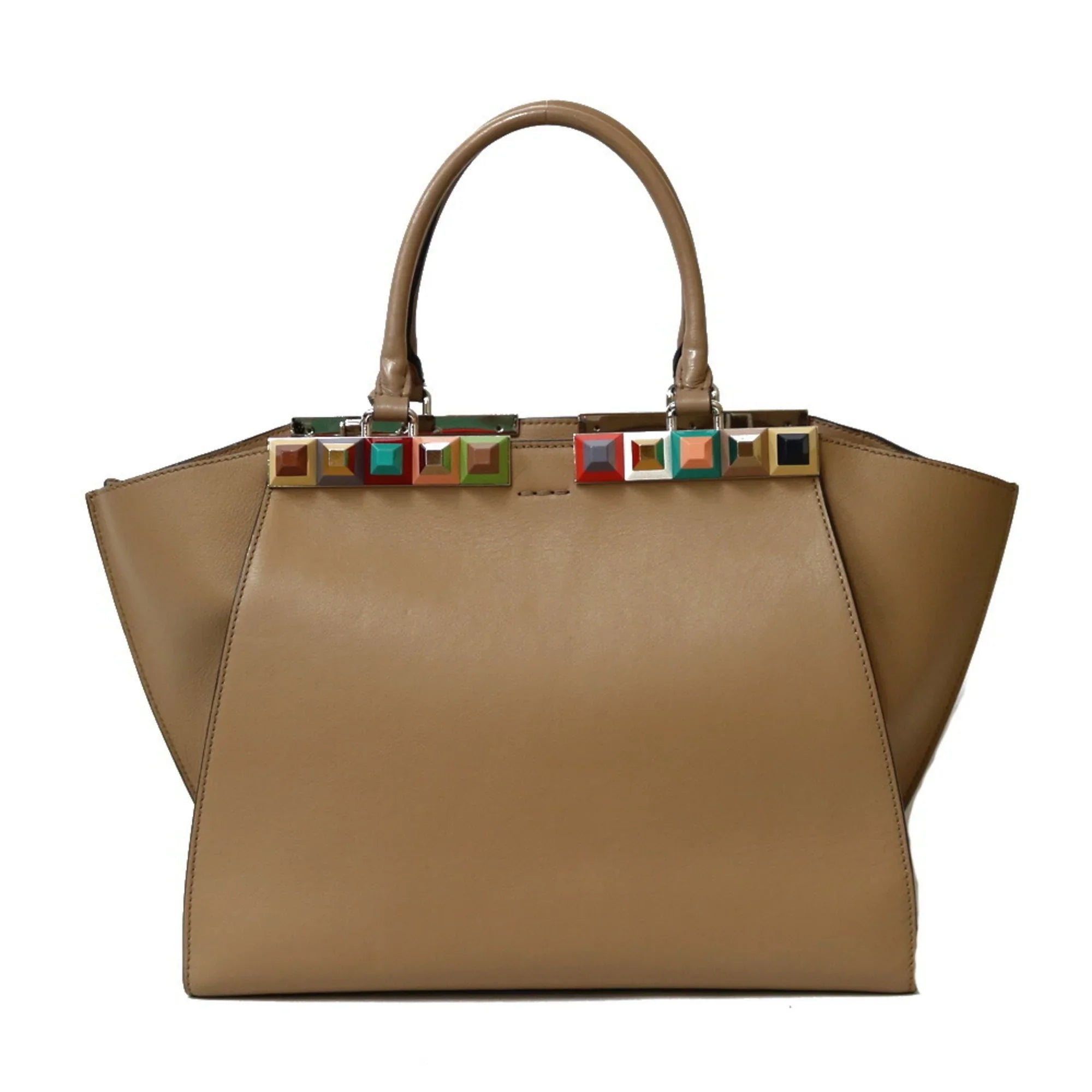 Shoulder Pre-Owned Heors Women's (Good) Leather FENDI Trois Bag Beige