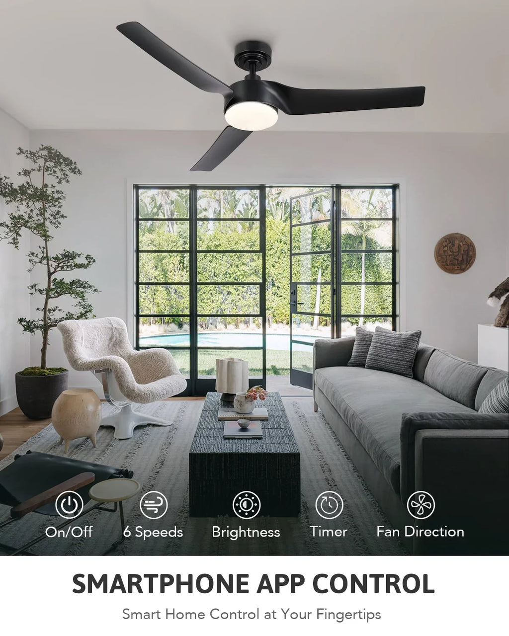 Modern 52" with Kit Bestco Light Remote, & Fan Ceiling Smart Dimmable Black