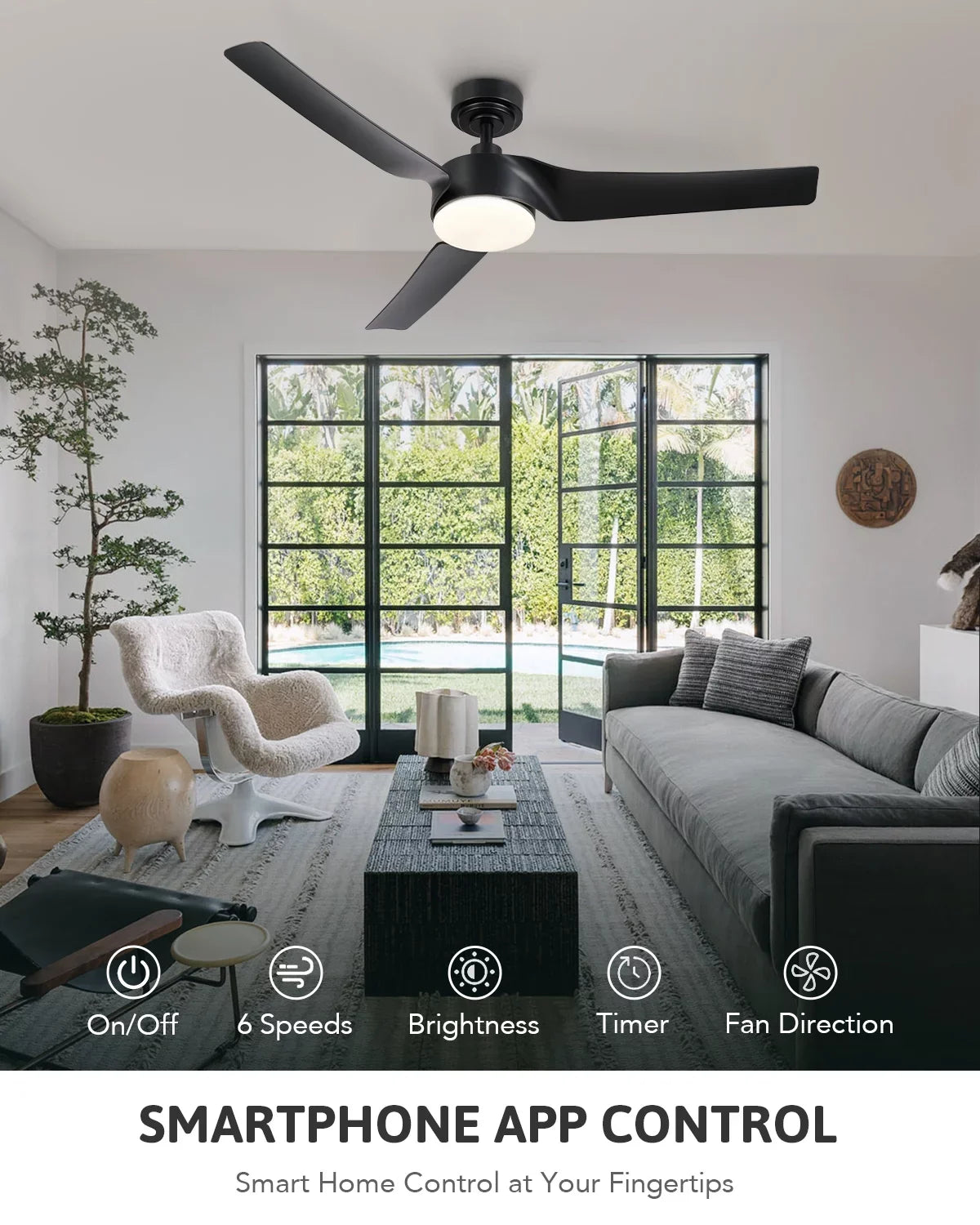 Modern 52" with Kit Bestco Light Remote, & Fan Ceiling Smart Dimmable Black