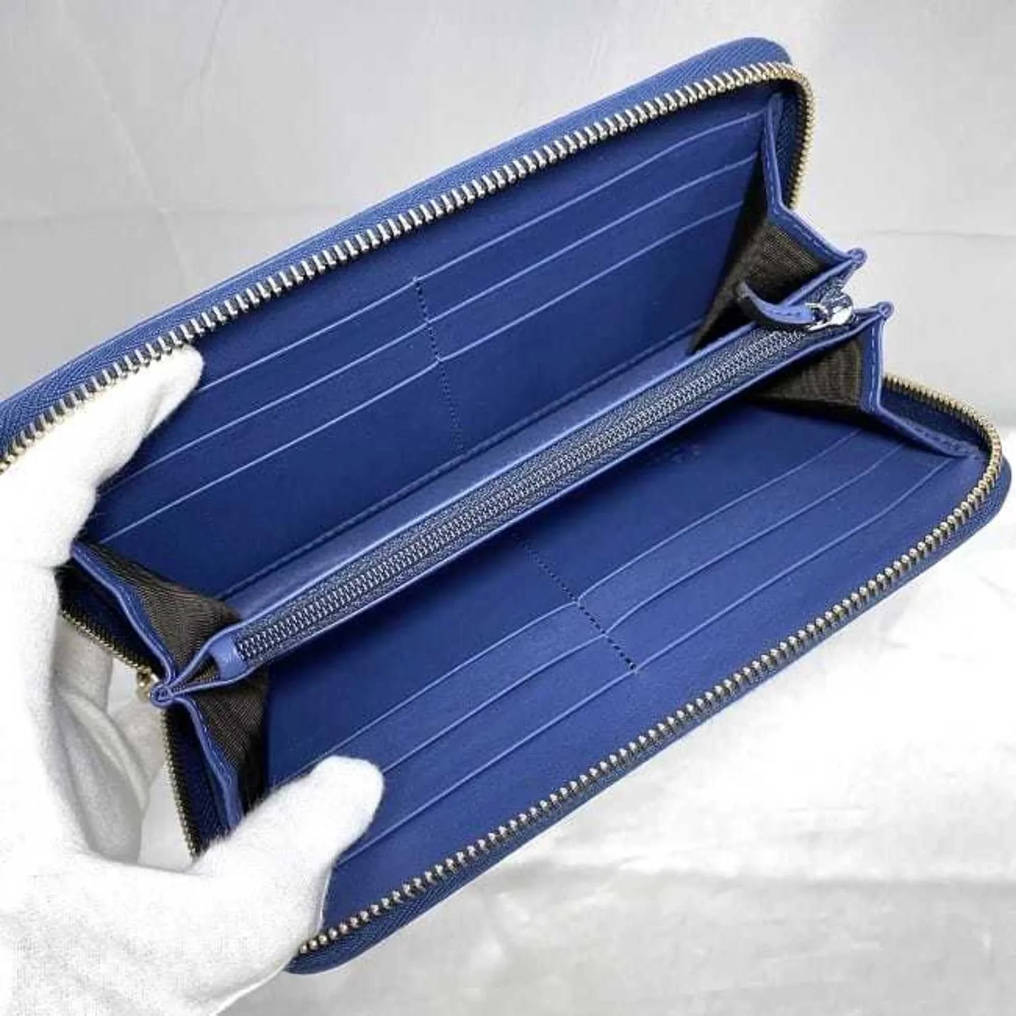 Long GG Wallet Pre-Owned Blue Leather Navy 449391 New) (Like Round Microsima