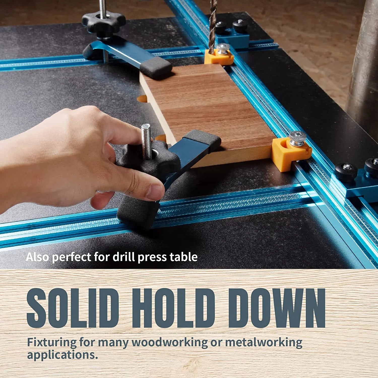 Track 1/4-20 (71846) Kit x Hold 2x5-1/2" 10) Track Fixtures and w/Hold Kit, Down of Clamps, T Hex Washers, Accessories POWERTEC Track for T L Bolts Clamps, Down 1-1/2" and Woodworking Jigs Knob T (Set