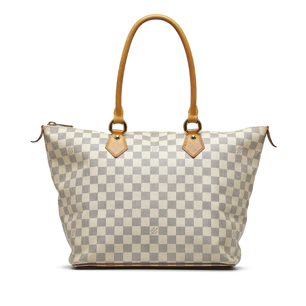 White Damier Azur Pre-Owned MM Authenticated Unisex Tote (Good) Canvas Saleya Bag