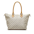 White Damier Azur Pre-Owned MM Authenticated Unisex Tote (Good) Canvas Saleya Bag