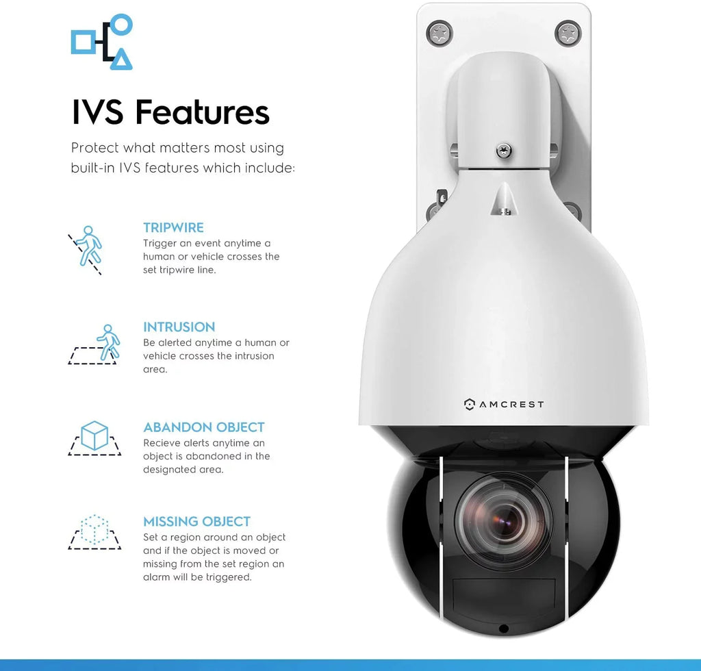 AI, Security Camera Tilt 492ft Dome, and People Detection (Optical Amcrest 4MP exterior POE IP Zoom POE+ PTZ Vehicle IP4M-1083EW-AI 32x (802.3at) + Night Camera UltraHD Motorized) Speed Vision POE+ Pan