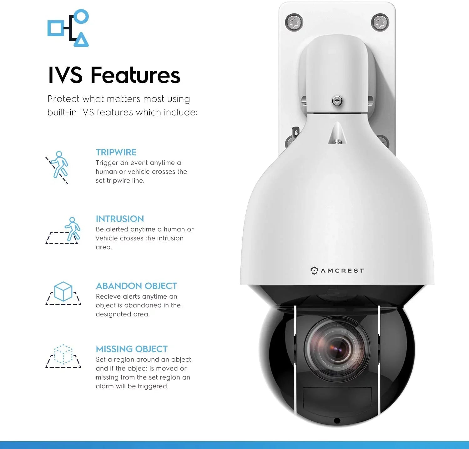 AI, Security Camera Tilt 492ft Dome, and People Detection (Optical Amcrest 4MP exterior POE IP Zoom POE+ PTZ Vehicle IP4M-1083EW-AI 32x (802.3at) + Night Camera UltraHD Motorized) Speed Vision POE+ Pan