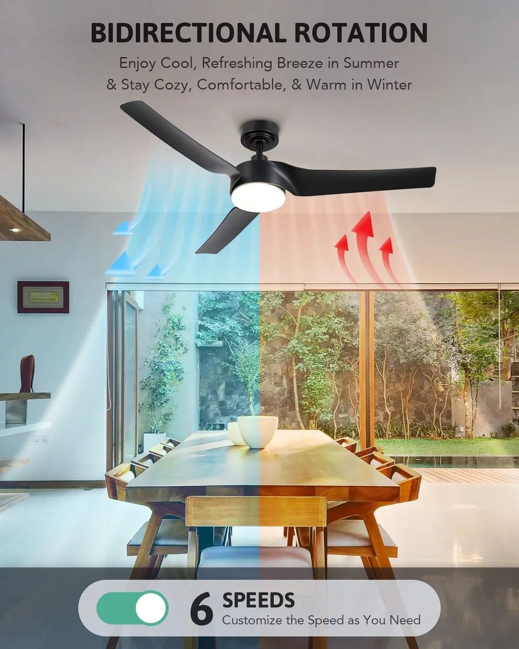 Modern 52" with Kit Bestco Light Remote, & Fan Ceiling Smart Dimmable Black