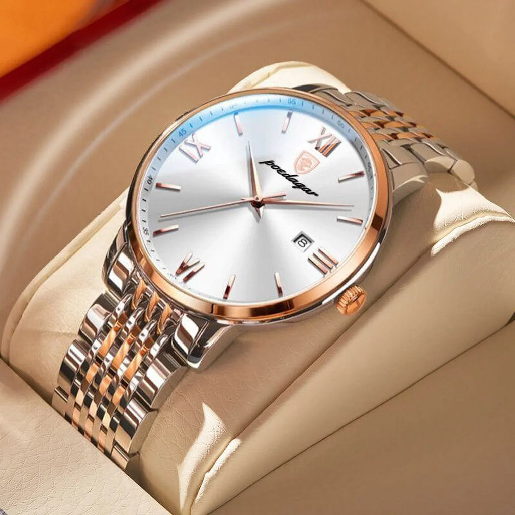 Waterproof Cool Men Fashion Business Stainless Quartz Ultra-Thin Calender New Week Luxury Steel POEDAGAR Watches Wristwatch