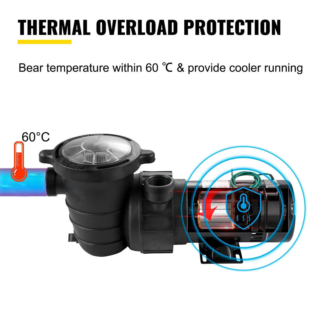 W 1.5HP Pump Ground 1100 92GPM Above Swimming 3450rpm SPA Pool Filter w/Strainer