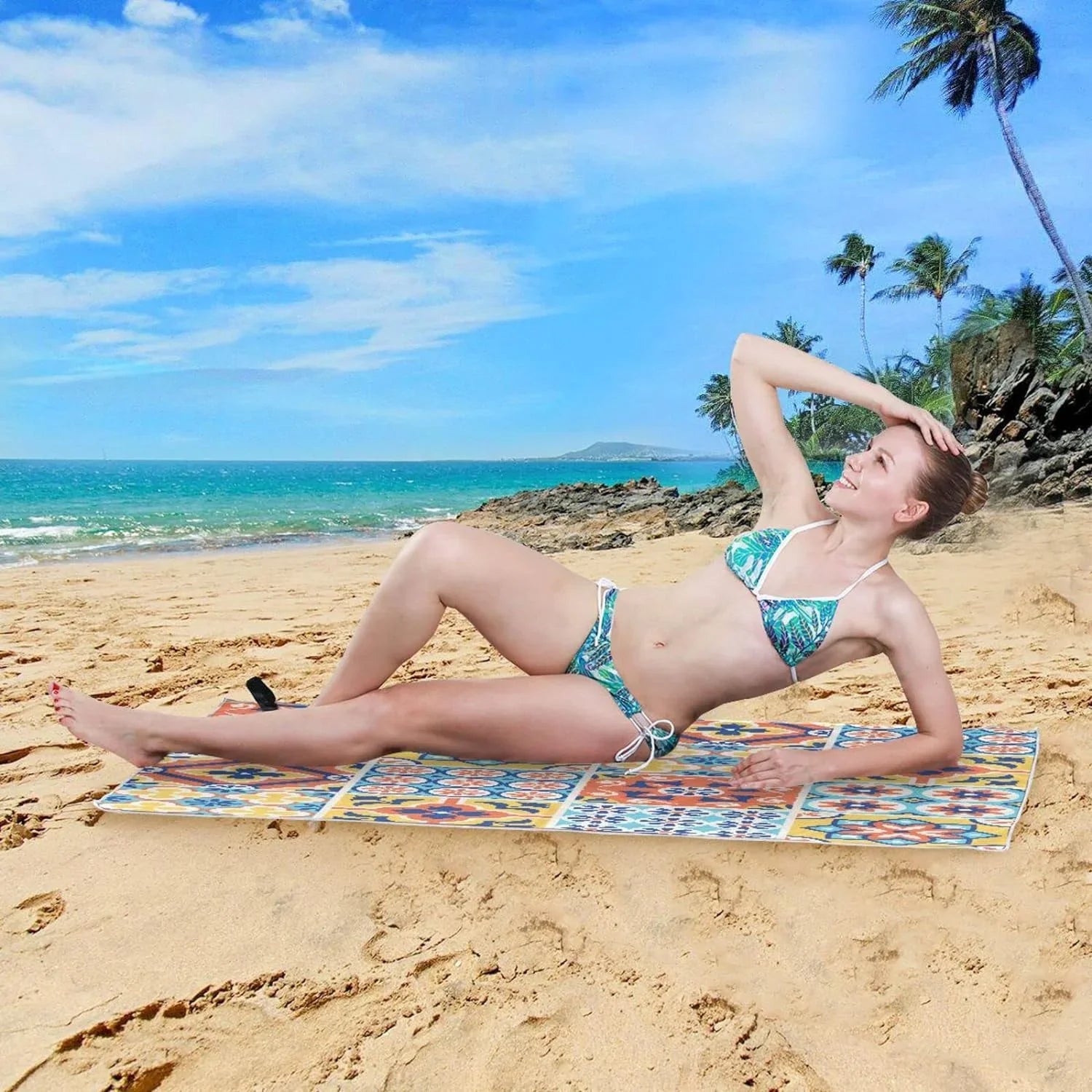 Yoga Towel, Talavera Towel Shower Towel Pool Thin Bestwell Bath Swim Oversized Mexican Dry Beach 31”X71” Blanket, Multipurpose Towel Quick Sand Lightweight Tiles Free Microfiber design