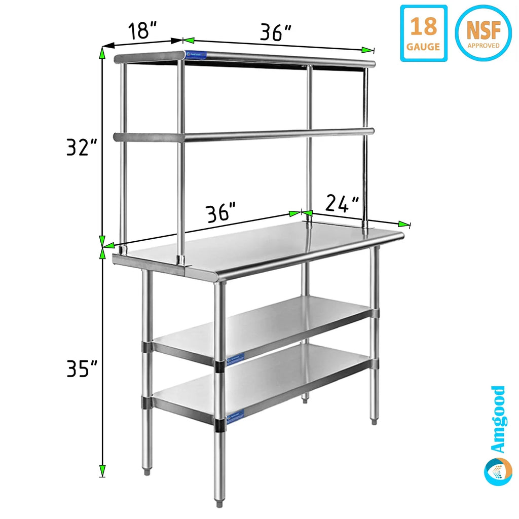 | Overshelf 24" Table Metal Stainless Table Tier With Shelves Wide 36" 18" & Combo Work Double Shelving Steel x Prep Kitchen Two |