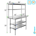 | Overshelf 24" Table Metal Stainless Table Tier With Shelves Wide 36" 18" & Combo Work Double Shelving Steel x Prep Kitchen Two |